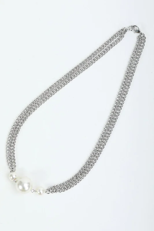 Faux Pearl & Silver Chain Necklace