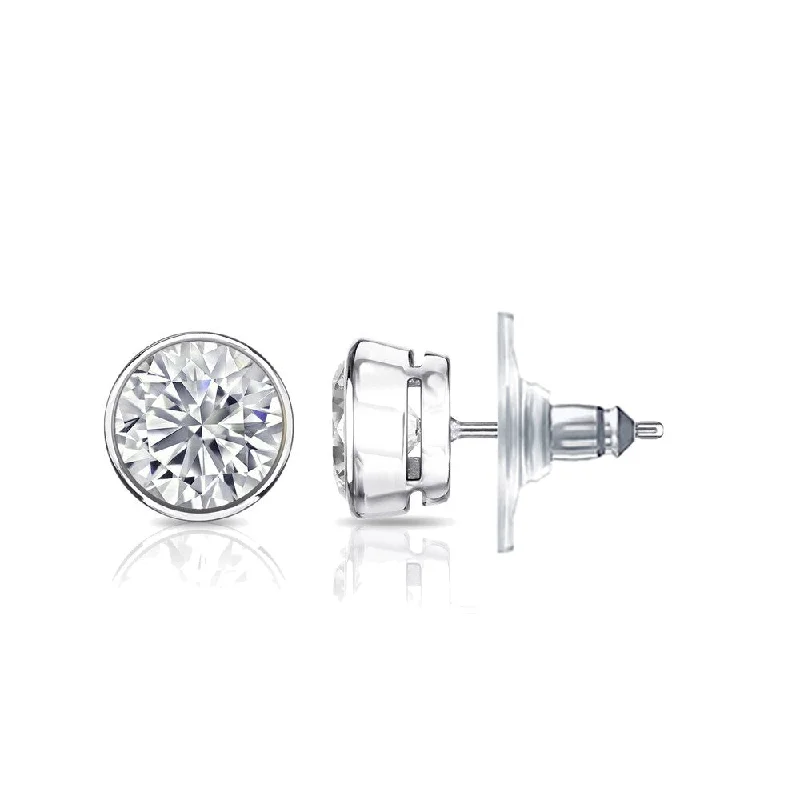 Auriya 14k Gold GIA Certified 2.00 carat TDW Secure-Lock Bezel Set Round Diamond Stud Earrings