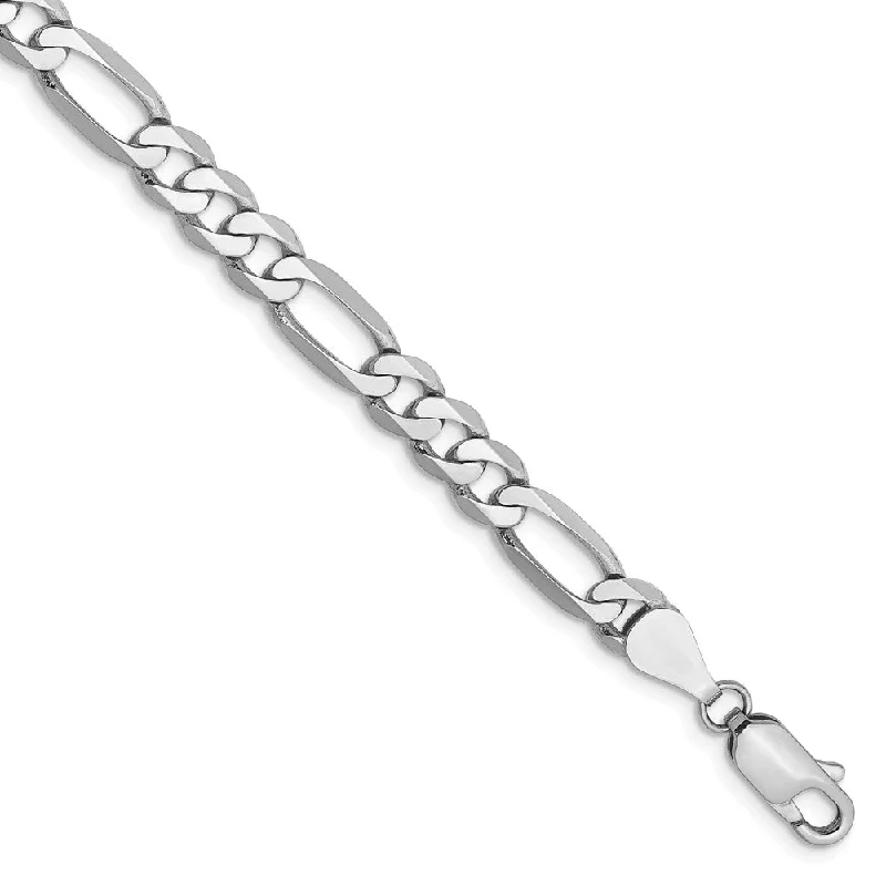 5.5mm 14k White Gold Solid Flat Figaro Chain Bracelet