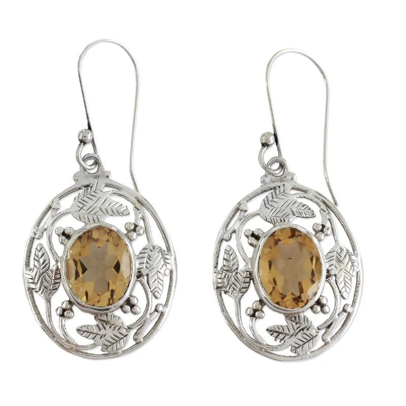 Citrine Dangle Earrings, 'Sunshine Avatar' (India) - 1.8L*0.8W