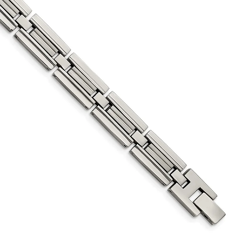 Men's 9mm Stainless Steel Polished & Brushed Link Bracelet, 8.5 Inch