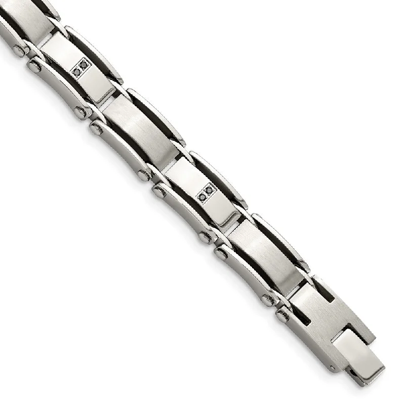 Mens 1/10 Ctw Black Diamond Stainless Steel 8mm Link Bracelet, 8.25 In