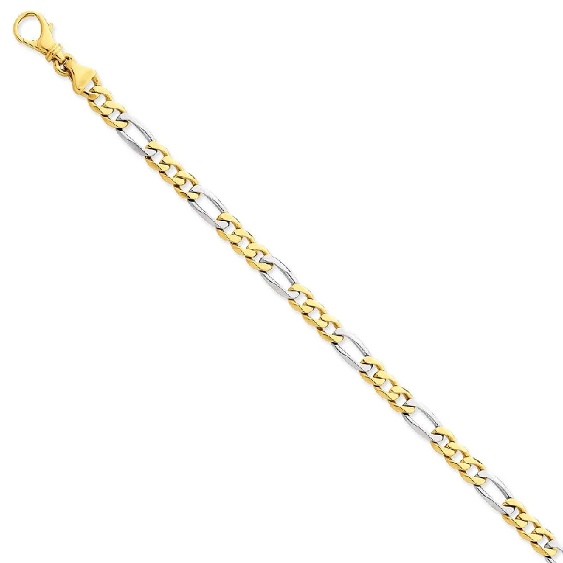 14K Yellow And White Gold, 5.8mm Figaro Chain Bracelet - 7 Inch