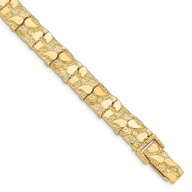 10mm 10k Yellow Gold Nugget Link Bracelet, 8 Inch