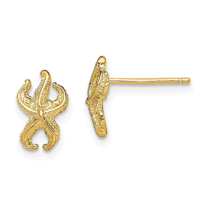 Diamond2Deal 14K Yellow Gold Starfish Stud Earrings (L- 10.3 mm, W- 6.5 mm)