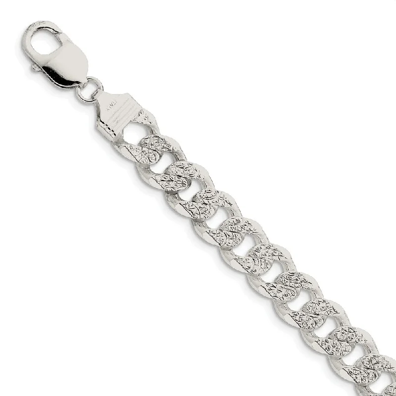 Men's 10.5mm, Sterling Silver Solid Pave Curb Chain Bracelet