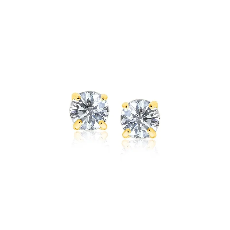 14k Yellow Gold Stud Earrings with White Hue Faceted Cubic Zirconia