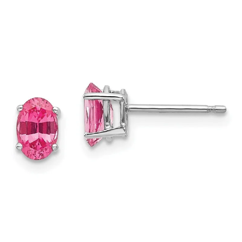 14k White Gold Pink Spinel Stud Earrings (L-6 mm, W-4 mm)