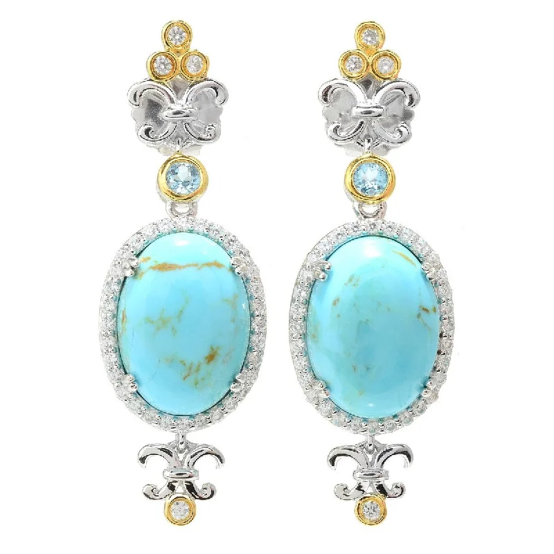 Dallas Prince Designs Sterling Silver 2" 18 x 13mm Oval Turquoise & Gemstone Drop Earrings