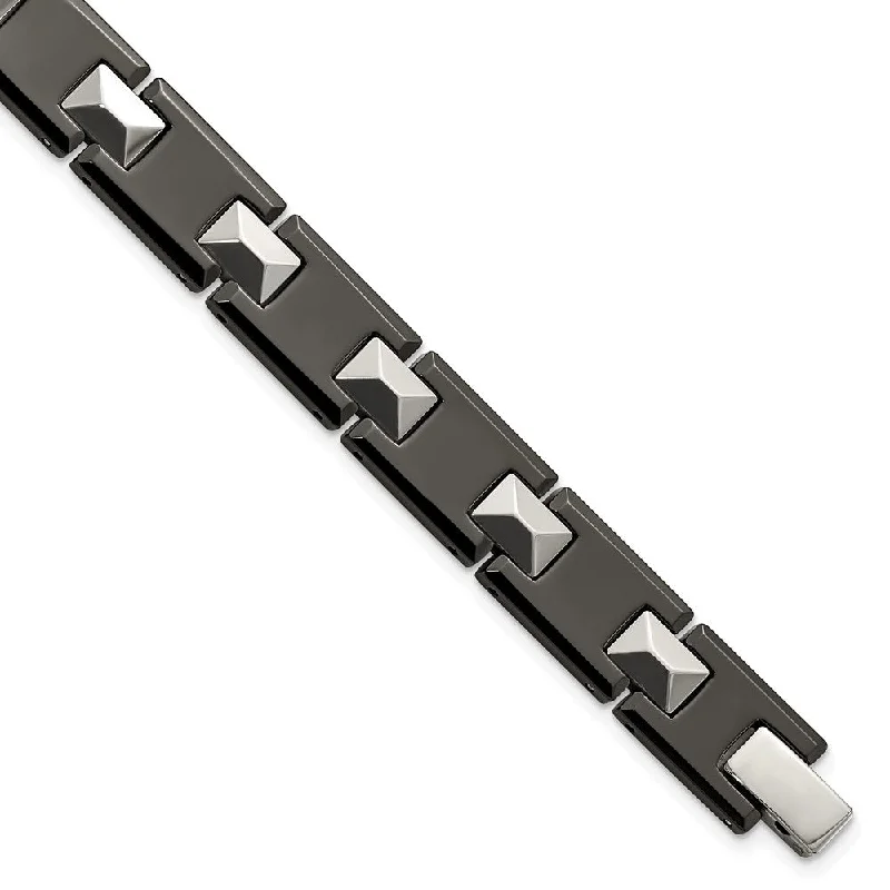 Men's Tungsten & Black Ceramic 10mm Polished Link Bracelet, 8.5 Inch