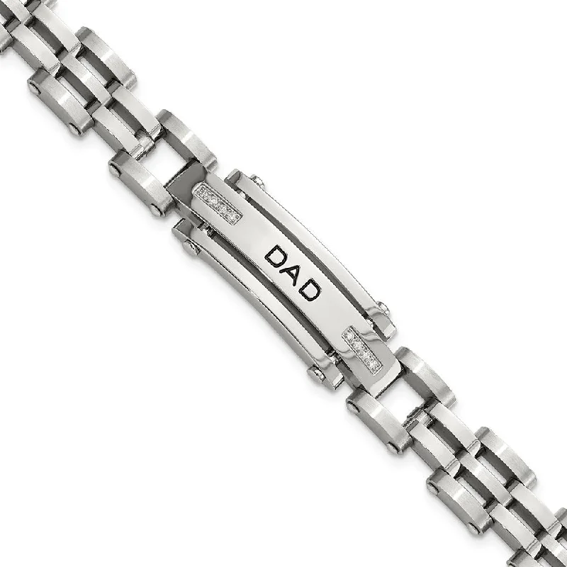 Men's Stainless Steel and Cubic Zirconia DAD I.D. Bracelet, 8.5 Inch