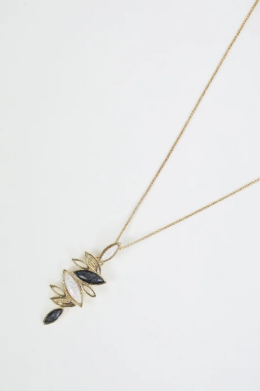 Black & White Leaf Pendant Necklace