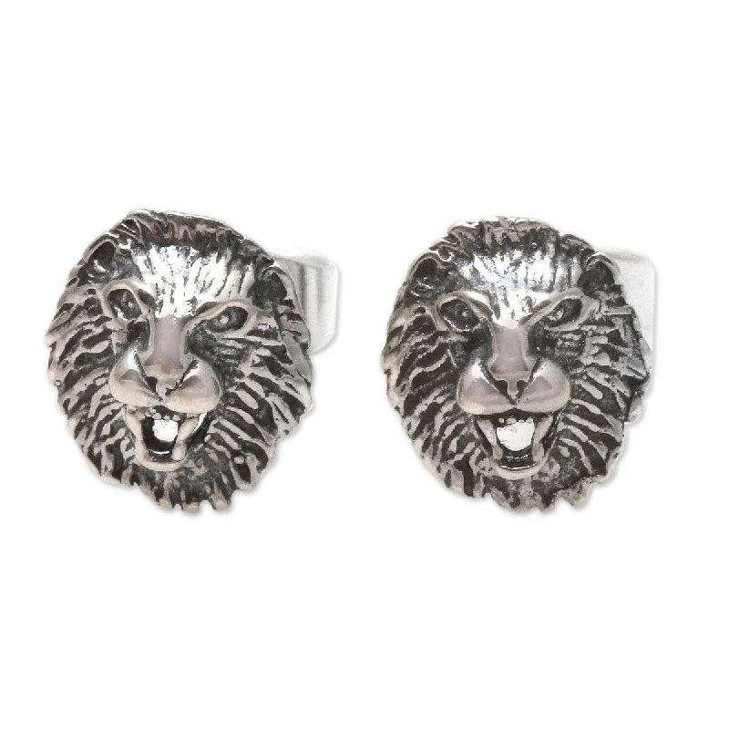 NOVICA Lion Mane, Sterling silver stud earrings - 0.4*0.3