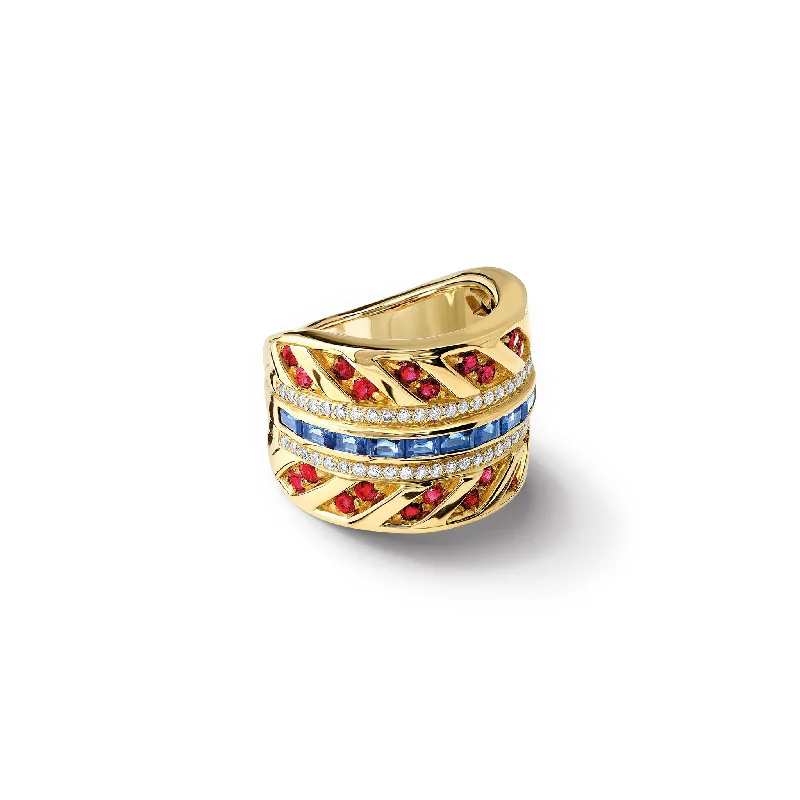 Palazzasso Ring 18ct Yellow Gold - Sapphire, Ruby & Diamond