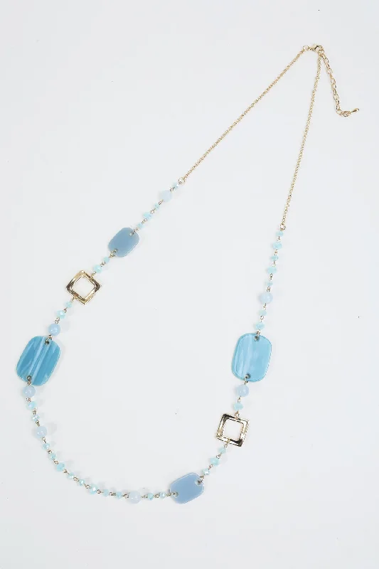 Blue Square Link Detail Long Necklace