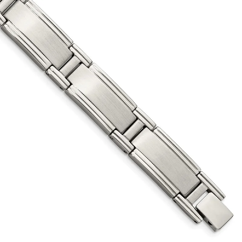 Men's 11mm Stainless Steel Multi Finish Satin Link Bracelet, 9.5 Inch