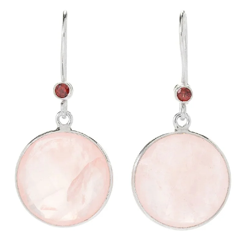 Sterling Silver 18mm Checkerboard Cut Rose Quartz Drop Earrings