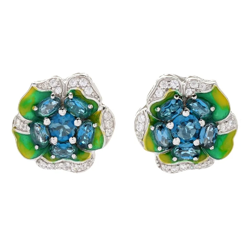 Dallas Prince Sterling Silver Gemstone & Enamel Flower Stud Earrings. Collection: Garden Party