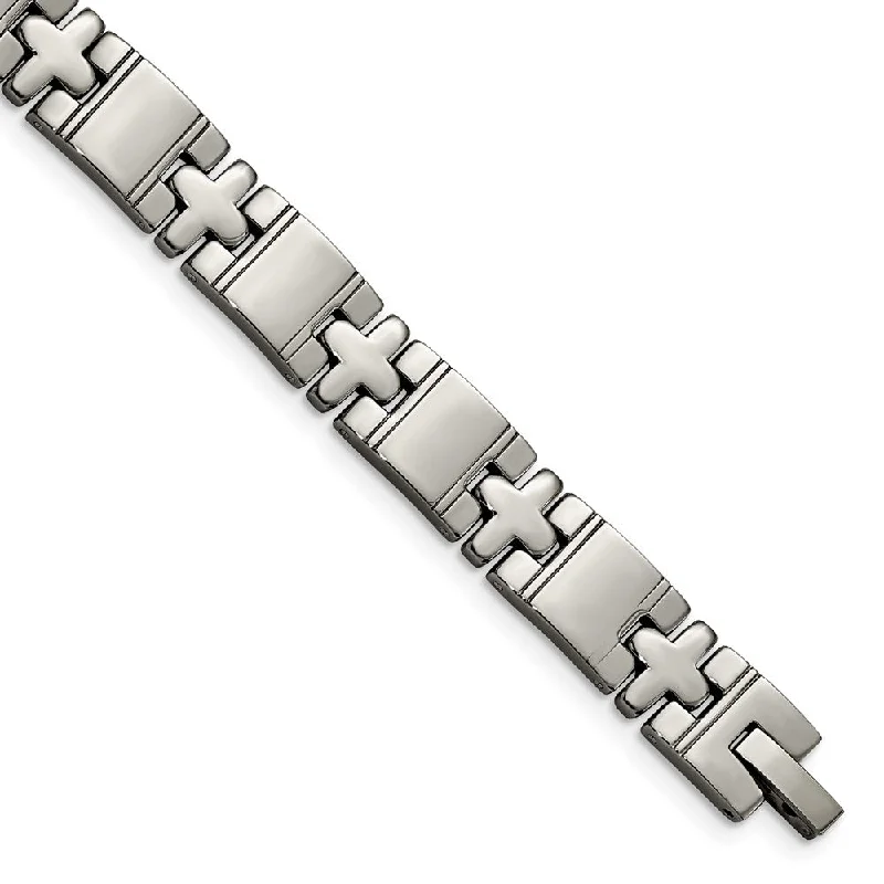 9mm Men's Polished Titanium Cross Link Bracelet