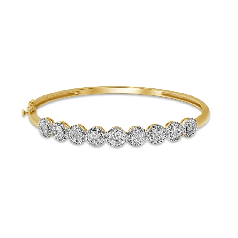 9ct Yellow Gold 1.25ct Diamond Flower Bangle