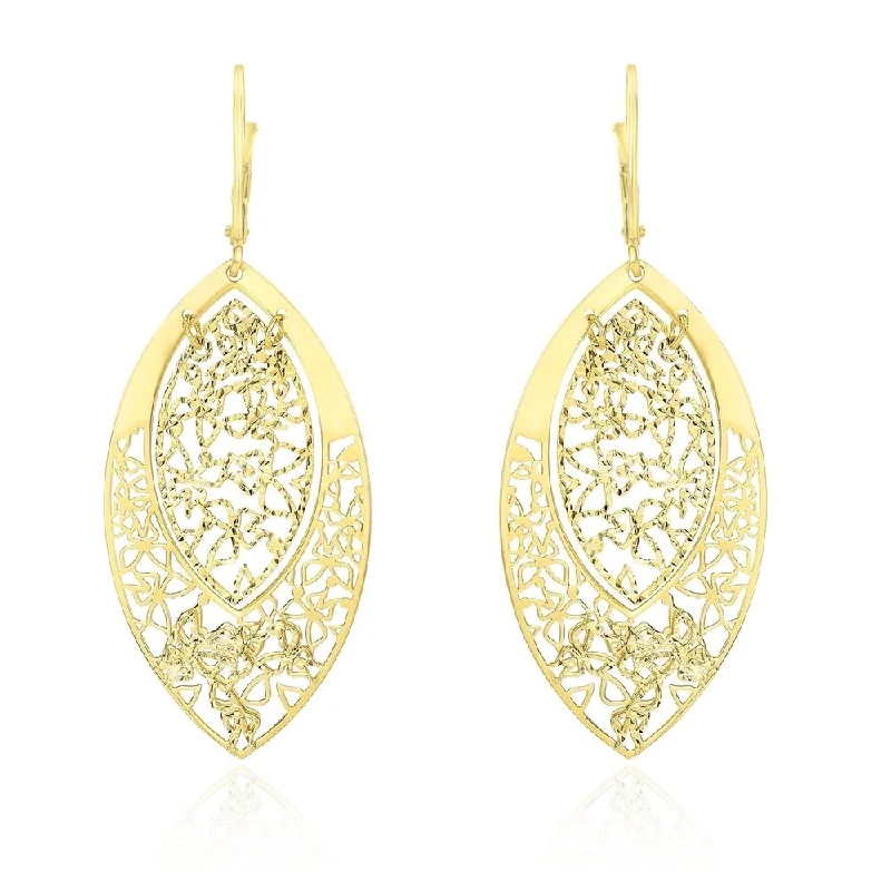 14k Yellow Gold Butterfly Filigree Design Marquis Earrings