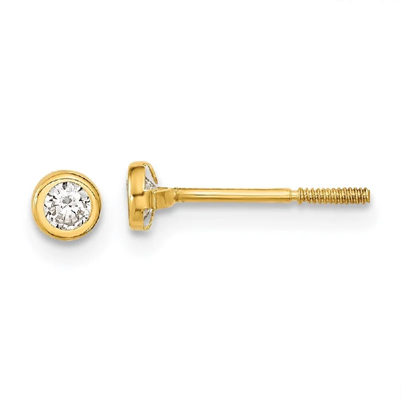 14k Yellow Gold Cubic Zirconia Bezel Stud Earrings (L-3.8 mm, W-3.8 mm)