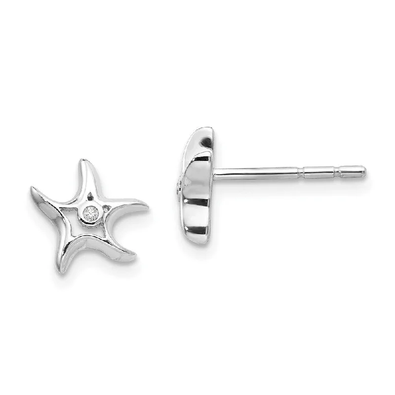 925 Sterling Silver Diamond Starfish Stud Earrings (L-8 mm, W-9 mm)