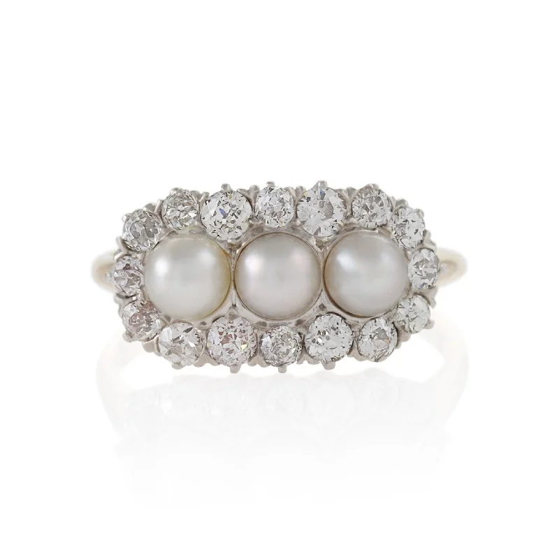 Triple Pearl and Diamond Ring