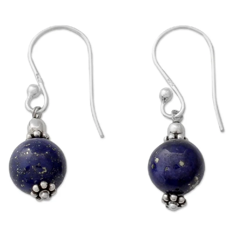 NOVICA Handmade Sterling Silver 'Royal Discretion' Lapis Lazuli Earrings (India) - 1.3*0.3