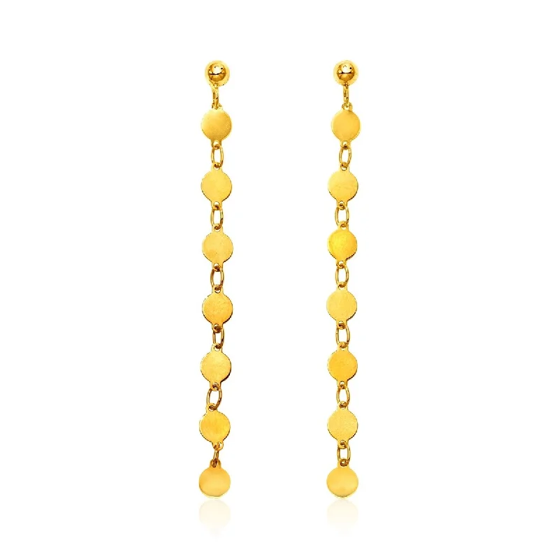 14k Yellow Gold Long Post Earrings with Polished Circles