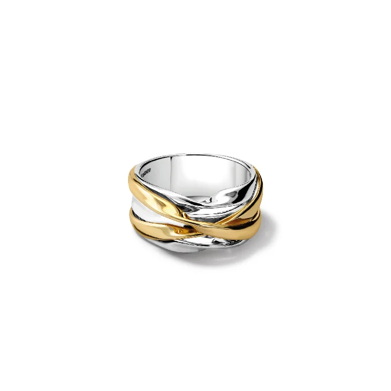 Tagliatelle Ring Silver & Yellow Gold