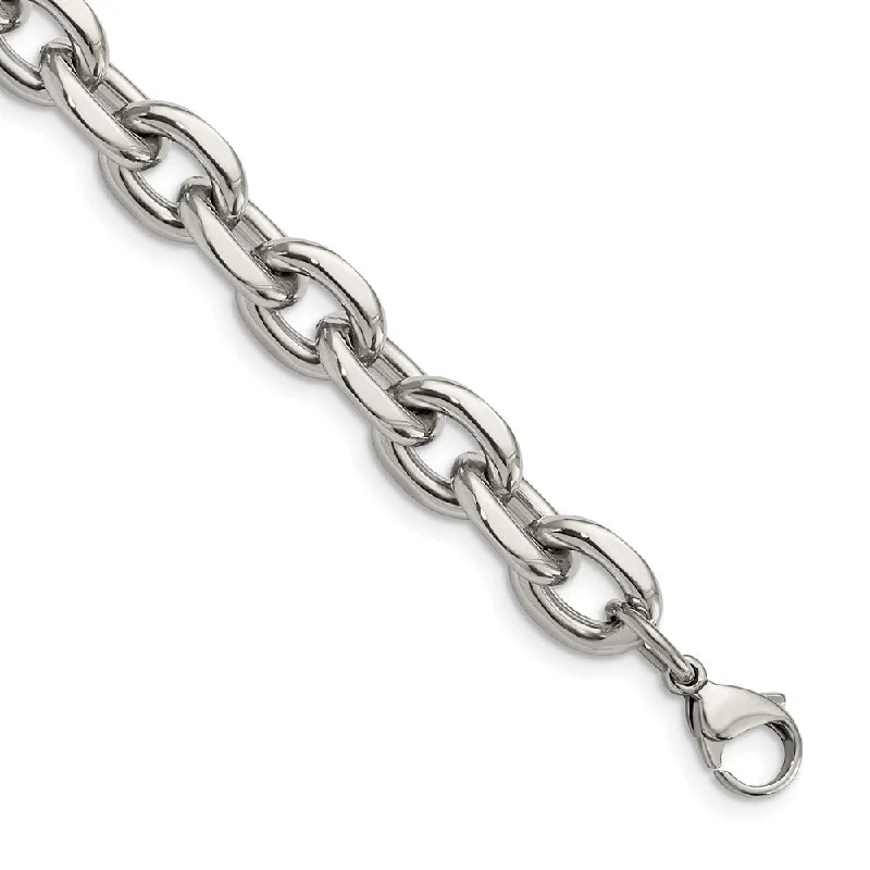 Men's Stainless Steel Polished Cable Chain Bracelet - 9 Inch