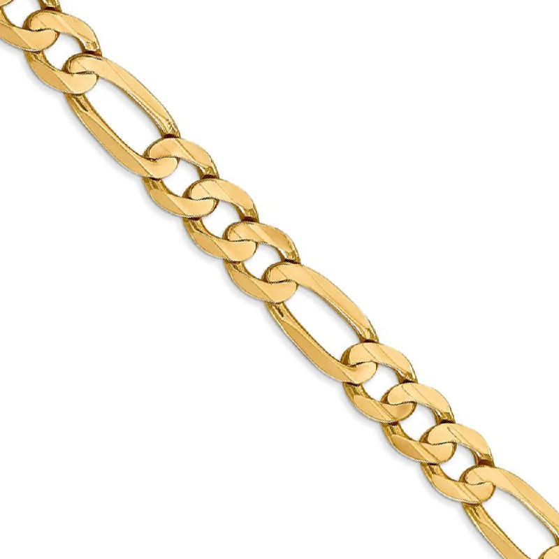 Men's 7.5mm 10k Yellow Gold Solid Concave Figaro Chain Bracelet