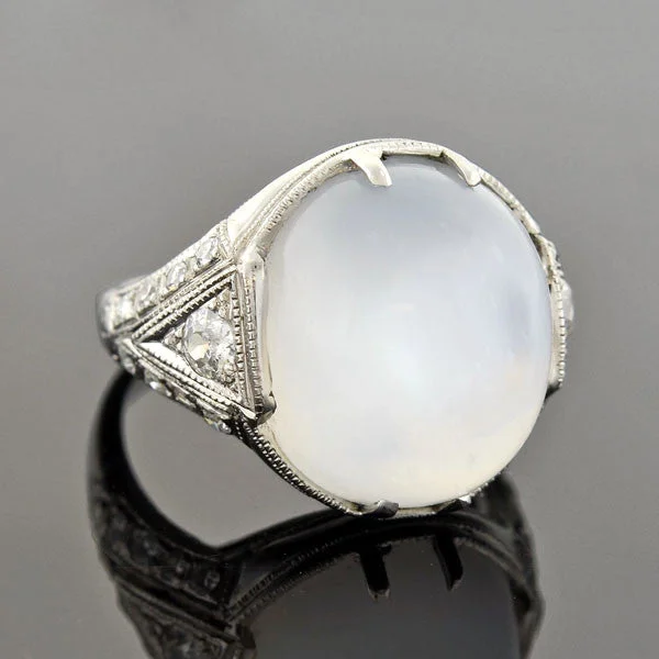 Art Deco Platinum Moonstone & Diamond Ring