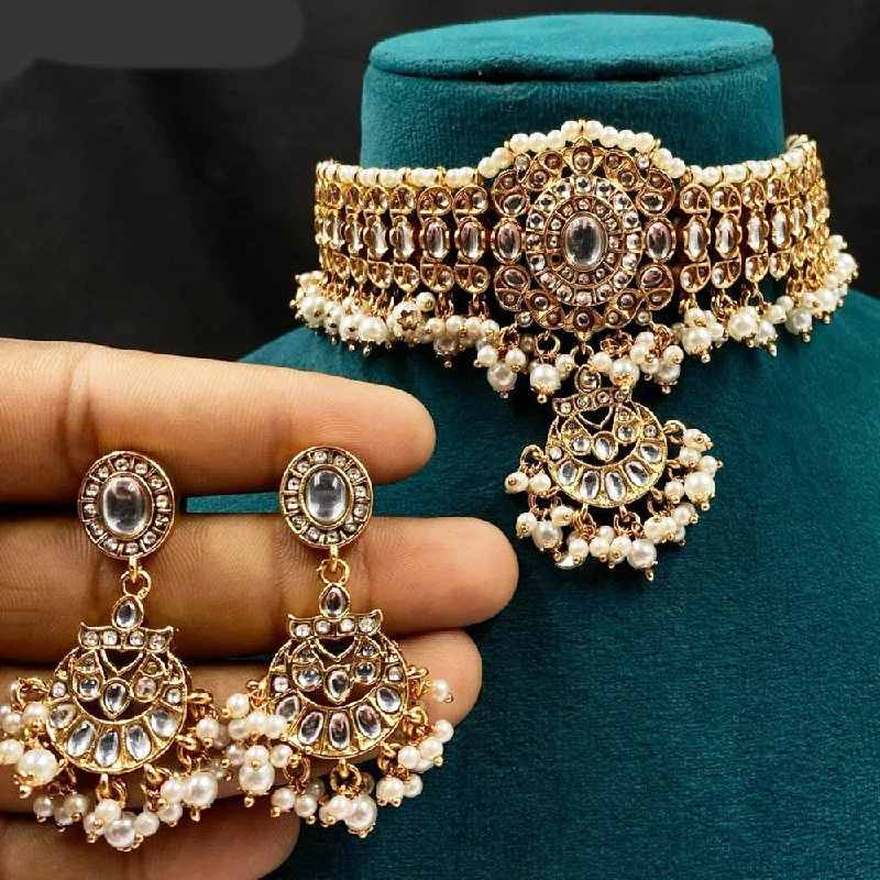 Royal Kundan Jewellery Gold Plated Kundan Stone And Pearls Choker Necklace Set