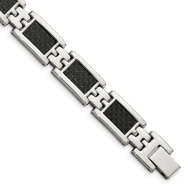 Men's 12mm Stainless Steel Carbon Fiber Link Bracelet, 9.25 Inch