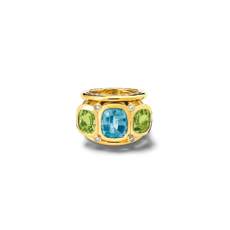 Ozymandias Ring 18ct Yellow Gold - Aquamarine, Peridot & Diamond