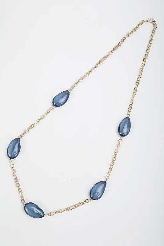 Blue Beaded Gold Chain Necklace