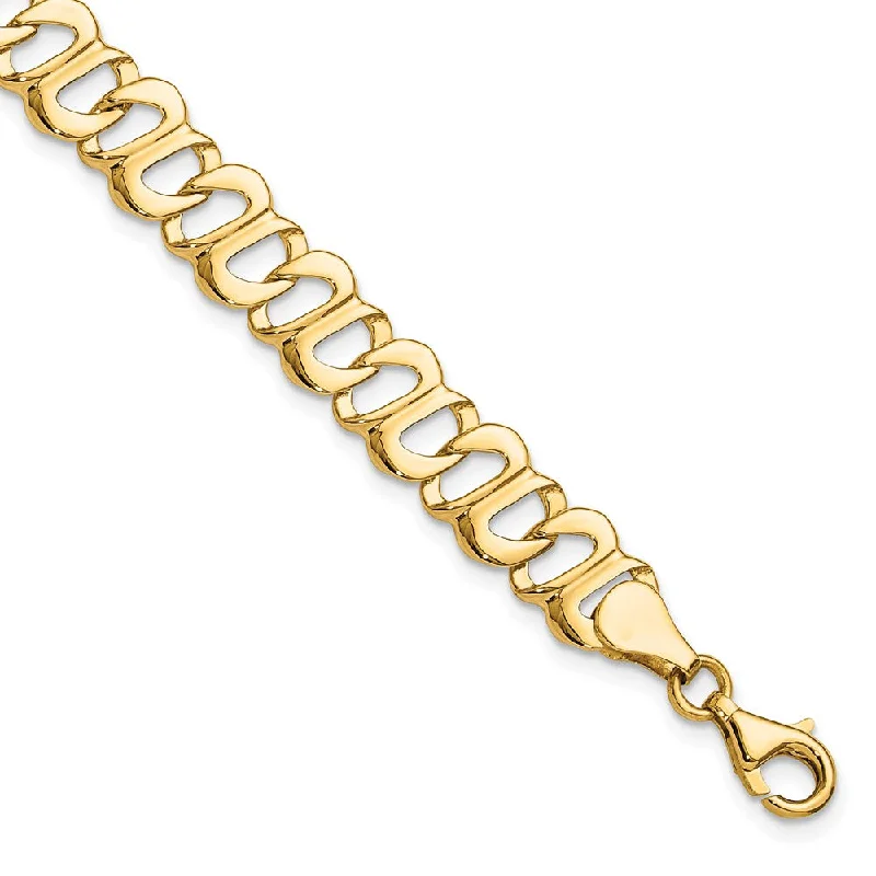 8mm 14k Yellow Gold Polished and Textured Link Bracelet, 8.75 Inch