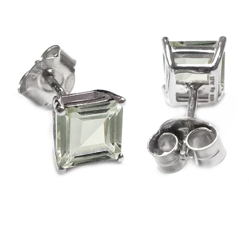 925 Sterling Silver Green Amethyst Studs Earrings