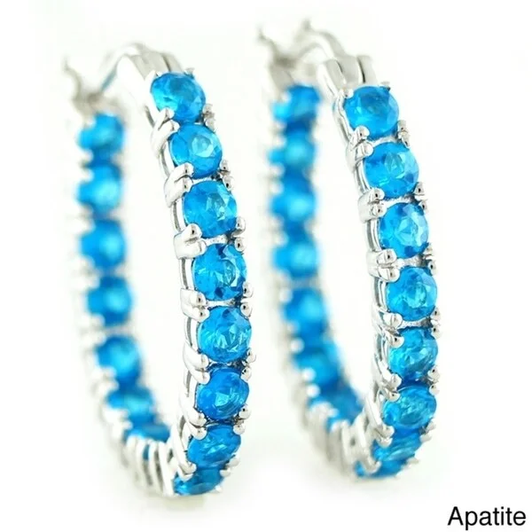 Sterling Silver 1-inch Inside-out Oval Apatite Hoop Earrings