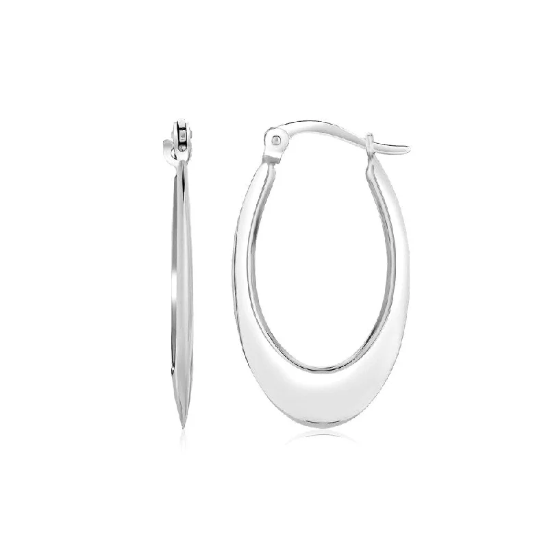 14k White Gold Polished Graduated Oval Hoop Earrings