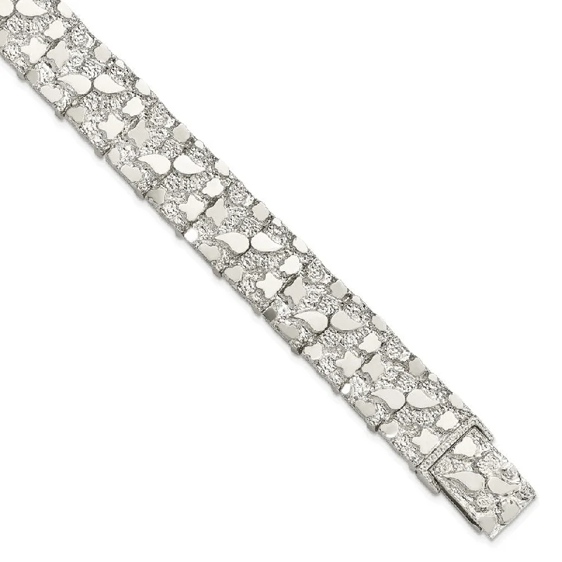 15mm Sterling Silver Nugget Link Bracelet, 8.5 Inch