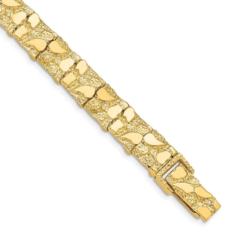 9.5mm 14k Yellow Gold Nugget Link Bracelet, 8 Inch