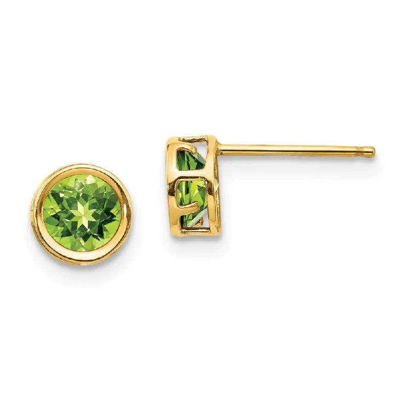 14k Yellow Gold Bezel Peridot Stud Earrings (L-5 mm, W-5 mm)