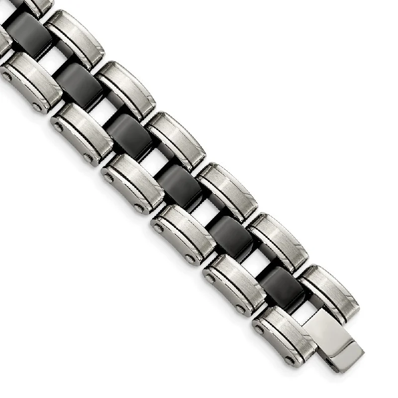 Men's 17mm Stainless Steel Black Ceramic Panther Link Bracelet, 8.5 In