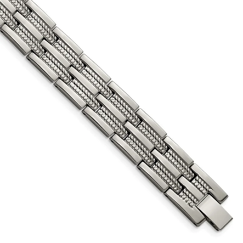 Men's 14mm Titanium Polished & Textured Link Bracelet, 8.5 Inch