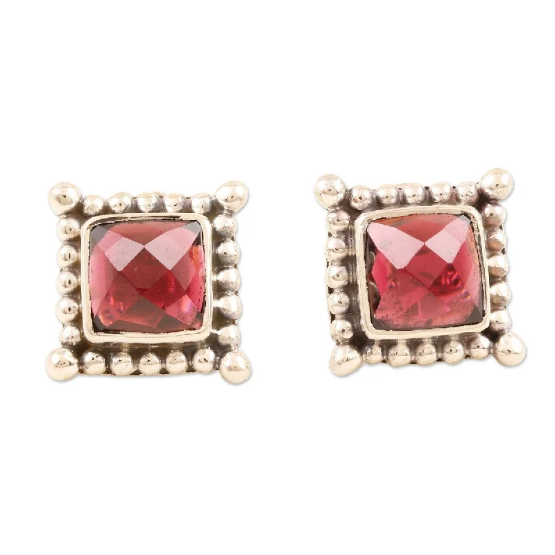 NOVICA Picture Perfect in Red, Garnet stud earrings - 0.4*0.4