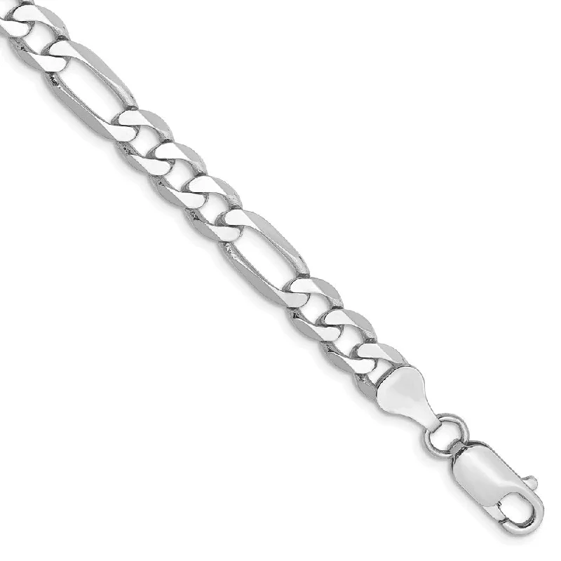 Men's 6mm, 14k White Gold, Flat Figaro Chain Bracelet