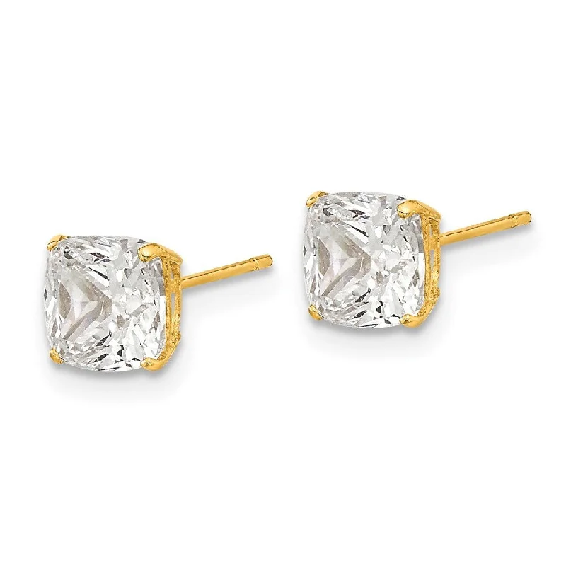 14k Yellow Gold 6x6 Cushion Cut CZ Stud Earrings (L-6 mm, W-6 mm)